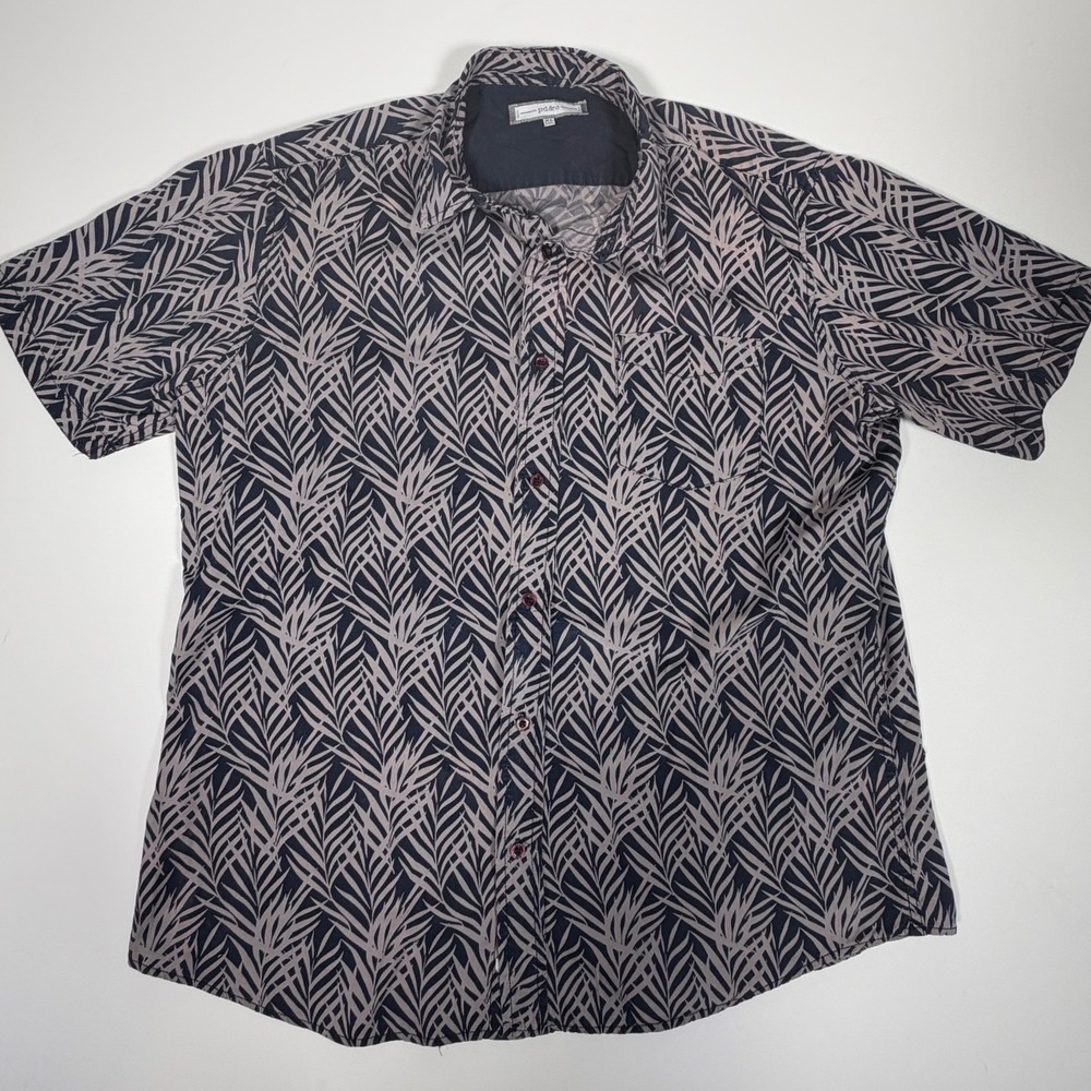pd&c Men's XL Tropical Palm Print Button Front Short Sleeve Cotton Shirt Resort